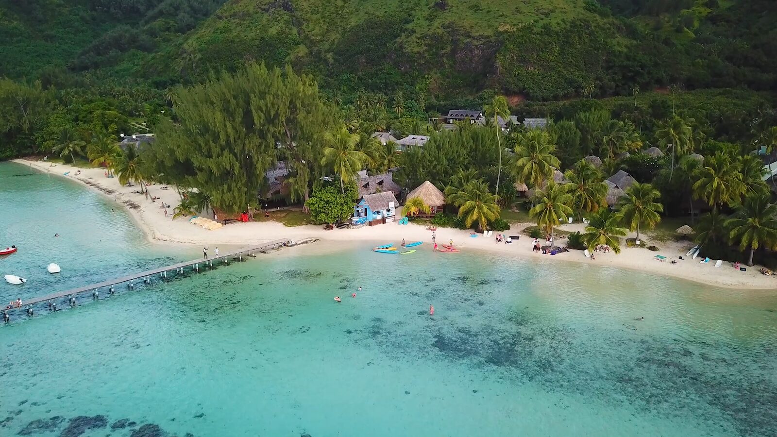 The beach, the jetty and places to stay, seen from the air