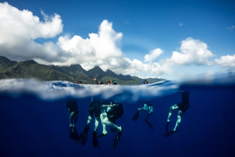 A group at the surface of the Moorea lagoon